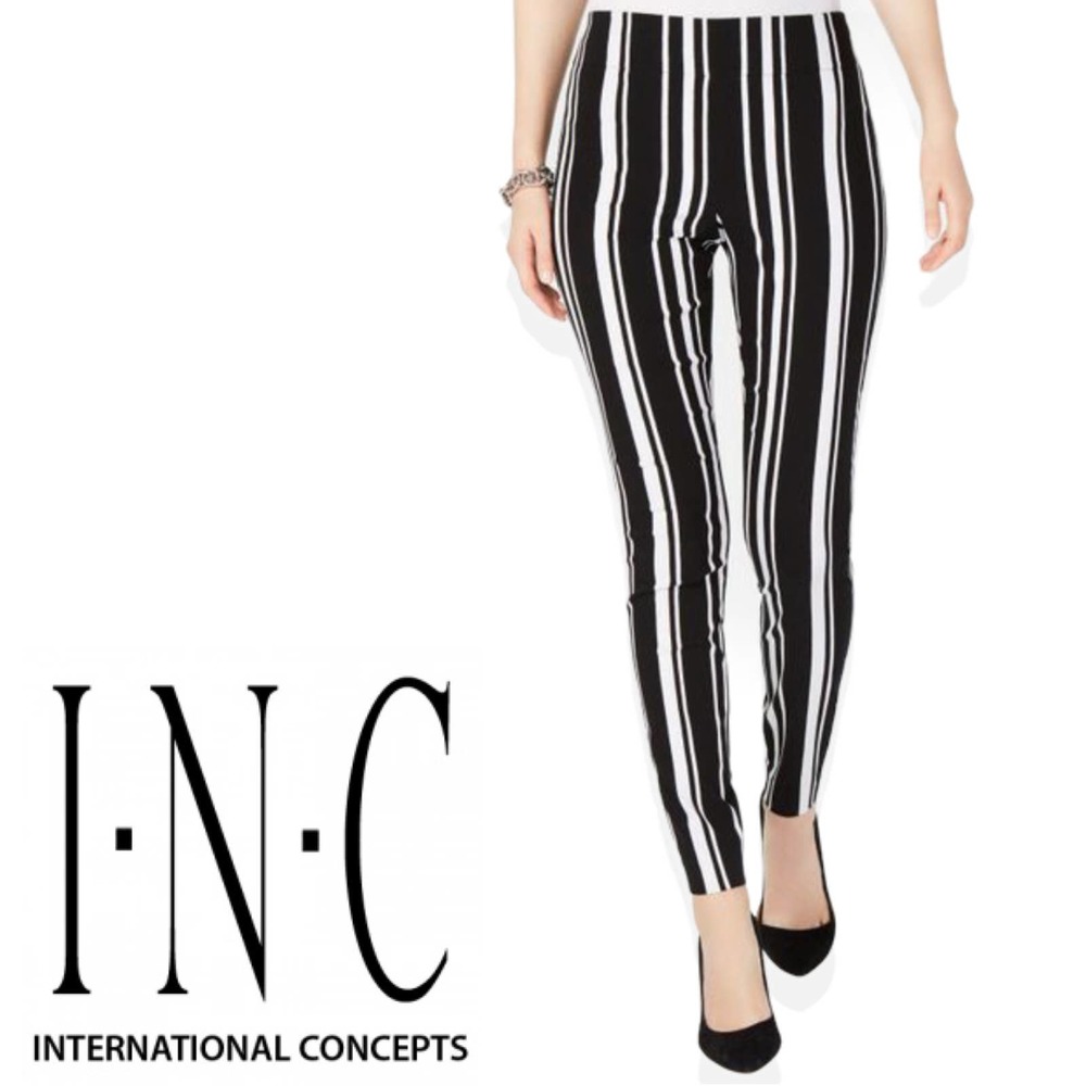 INC International Concepts Black & White Vertical Stripe Skinny Pants
